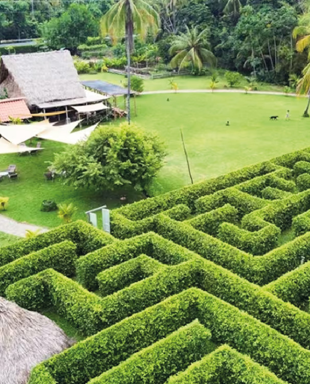Aerial view of the Laberinto Macondo, Santa Marta, Colombia.