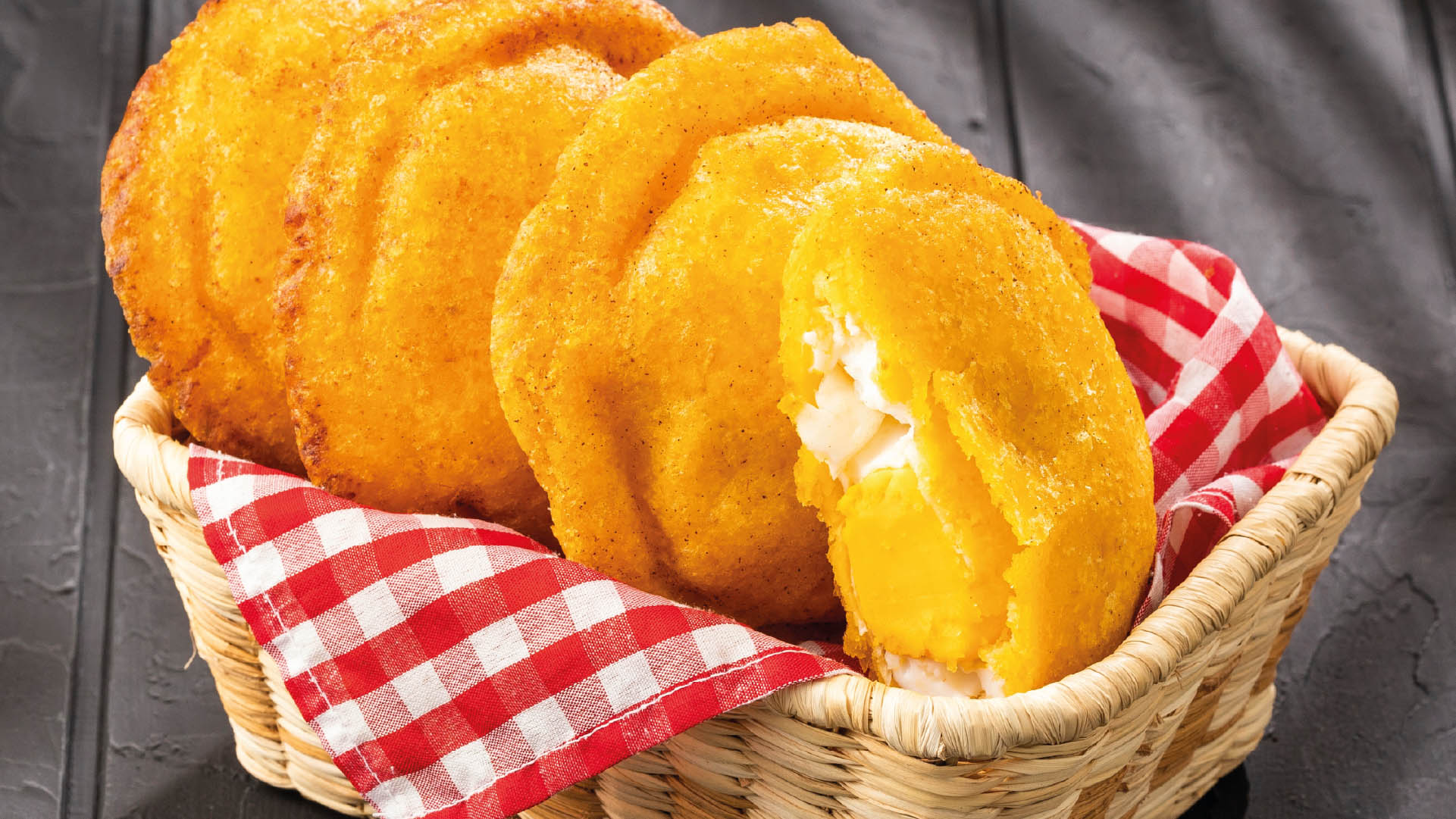 
    Basket with Egg Arepas.