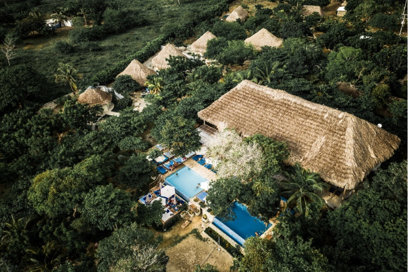 Panoramic view of Blue Apple Beach, Cartagena, Colombia. 