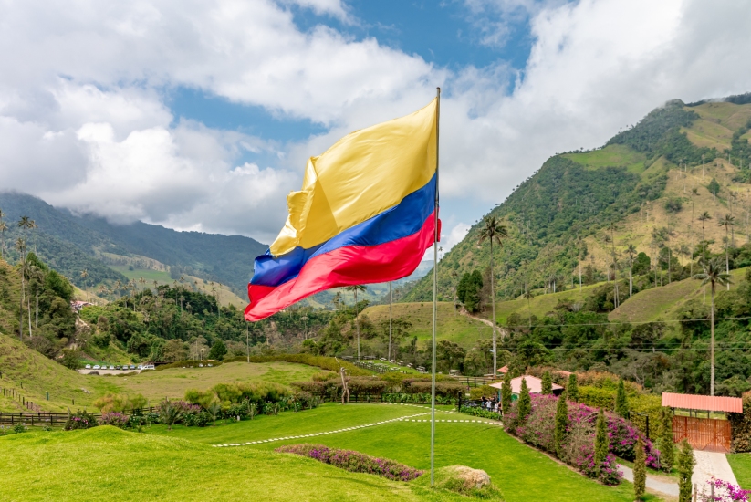 Colombian flag in Cocora Valley, Quindío, Colombia.
