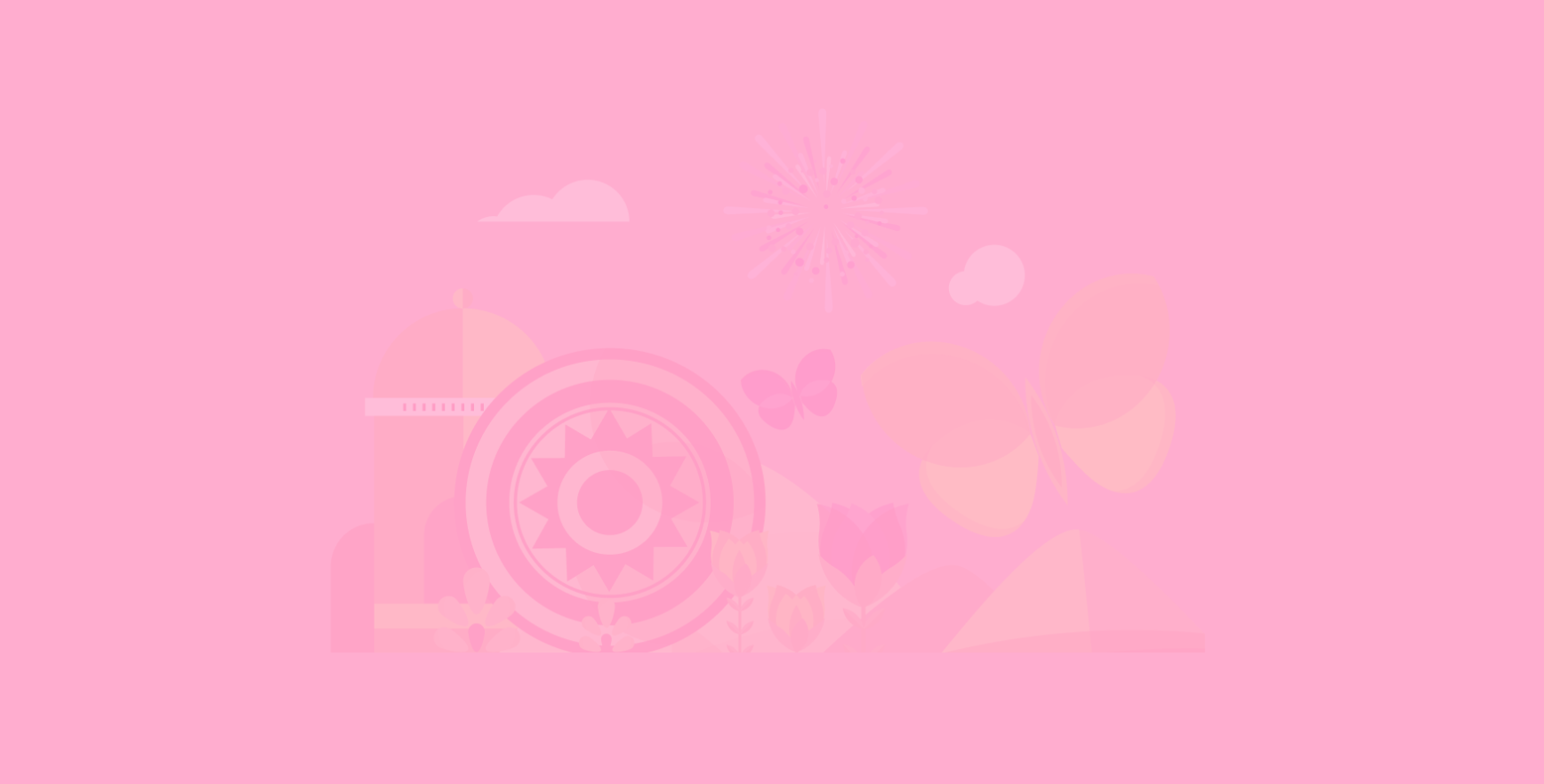 Pink background with health and vaccine icons