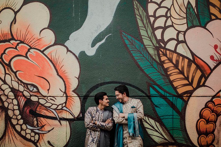 A couple celebrates their same sex marriage in Cali