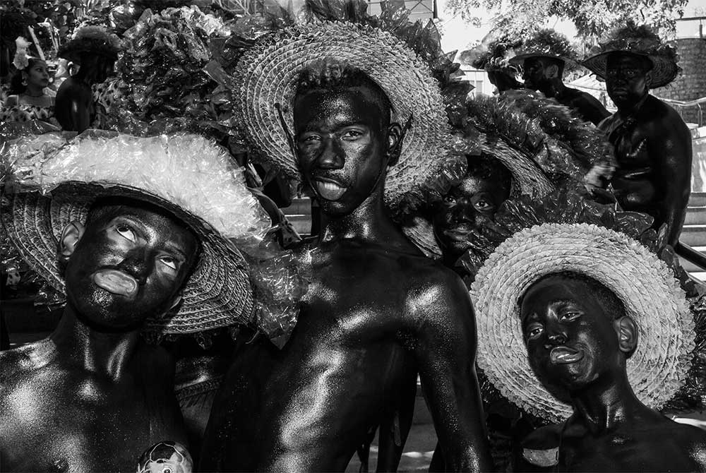 People disguised walking in the barranquilla carnival