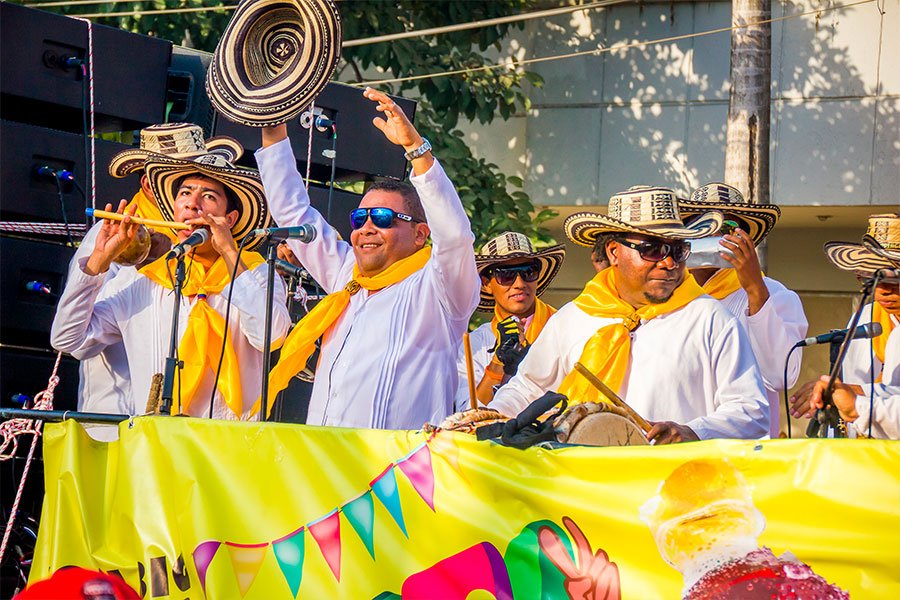 Various artists on a stage during the Vallenato Festival