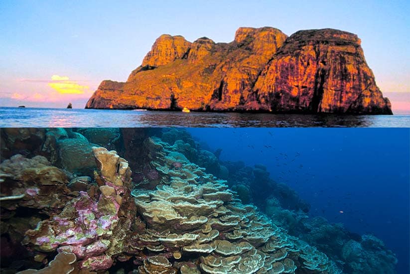 Malpelo islands and coral reef in Tintipan Colombia