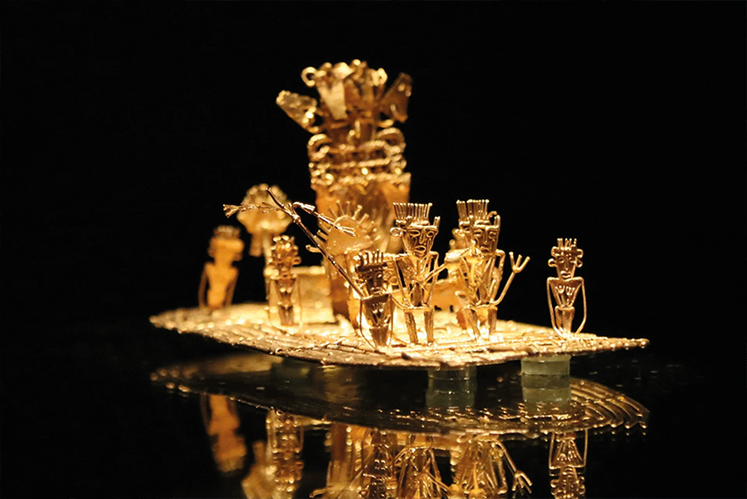 La balsa muisca exhibida en el Museo del Oro, Bogotá.