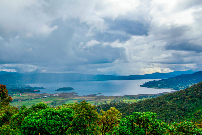 Laguna de La Cocha seen from a mountain