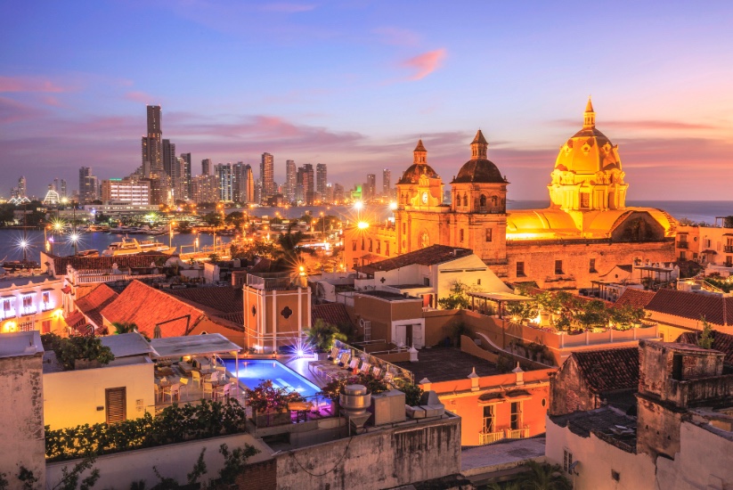 Night view of Cartagena de Indias, Colombia.