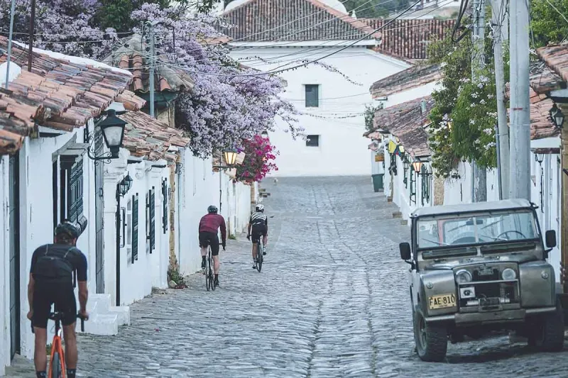 Cyclists in the beautiful towns of Colombia