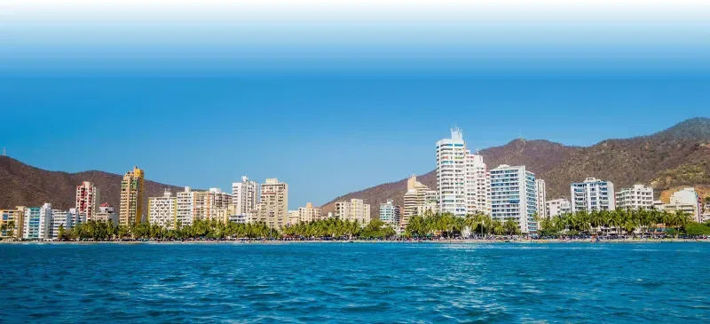 panoramic view of buildings by the sea in Colombia