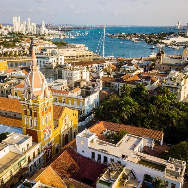 Aerial view of the city of Cartagena, one of the destinations on the Route of García Márquez