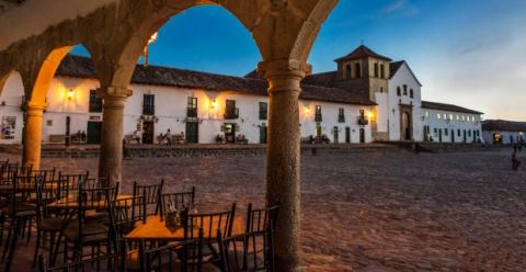 Main square of Villa de Leyva with colonial architecture